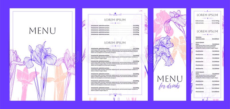 Menu żywności i napojów z irises ilustracji