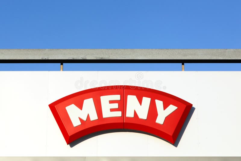 Meny logo on a wall editorial photography. Image of commercial - 119476232