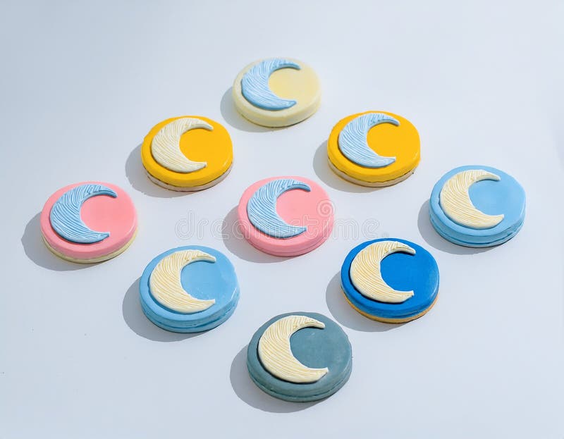 Menú de alimentos de Generación Alfa : un isométrico encantador de coloridos íconos de comida de la Luna Leche en un fondo blanco stock de ilustración