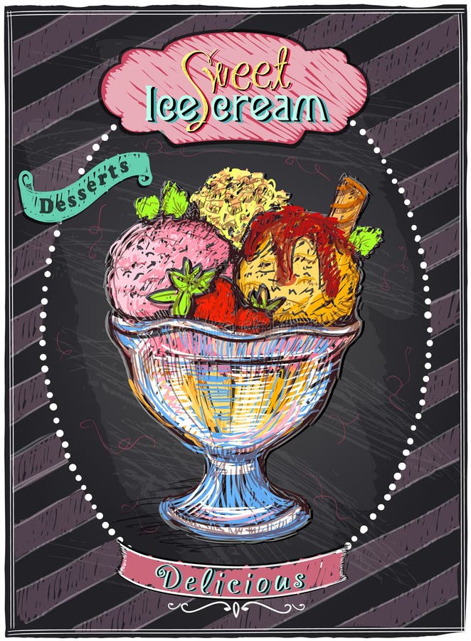 Menú de la pizarra del helado stock de ilustración Menú de la pizarra del helado stock de ilustración