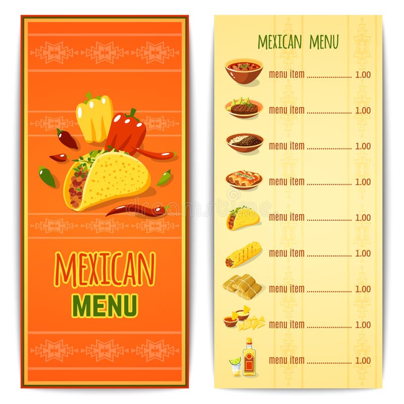 Menú mexicano de la comida stock de ilustración Menú mexicano de la comida stock de ilustración