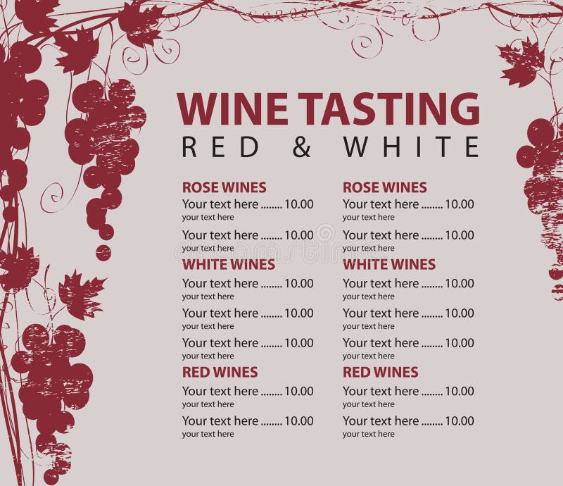 Menú para cata de vinos con diseño de racimos de uvas libre illustration