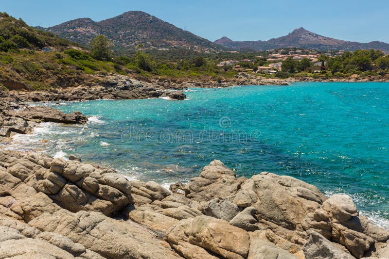 Mer Bleu Vert Et Roches Au D'Olivu De Cala Près D'Ile ...