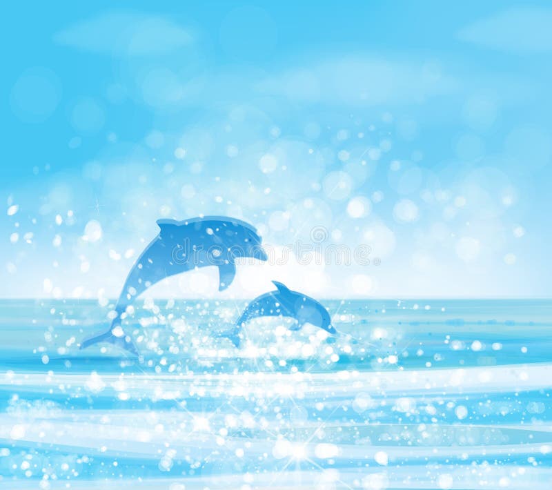 Mer bleue de vecteur et dauphins sautants illustration stock Mer bleue de vecteur et dauphins sautants illustration stock