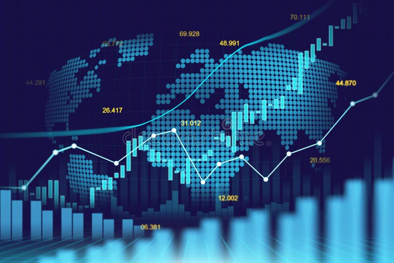 Mercado de acción o gráfico comercial de las divisas en concepto futurista