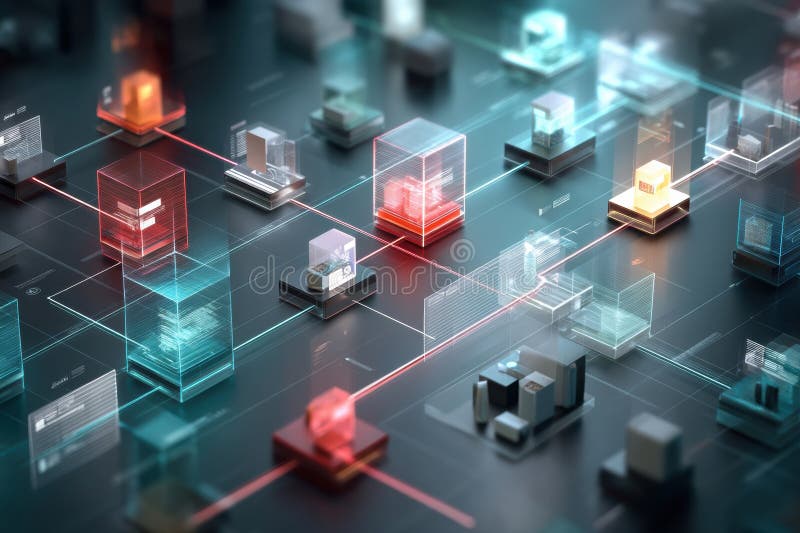 Mercado digital futurista que muestra el flujo de transacciones holográficas y elementos interactivos en un espacio virtual fotos de archivo