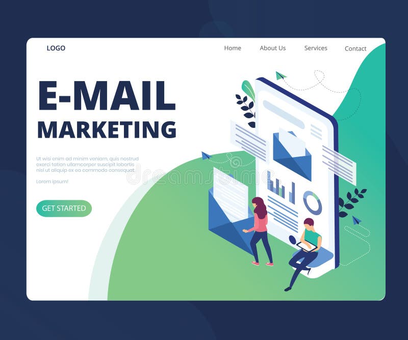 Mercado do e-mail para o conceito isométrico crescente da arte finala do negócio ilustração stock Mercado do e-mail para o conceito isométrico crescente da arte finala do negócio ilustração stock