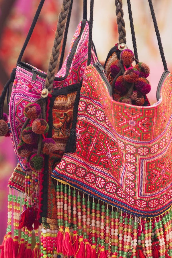 Colorful embroidered bags at the Hippie Market Las Dalias on Ibiza. Colorful embroidered bags at the Hippie Market Las Dalias on Ibiza