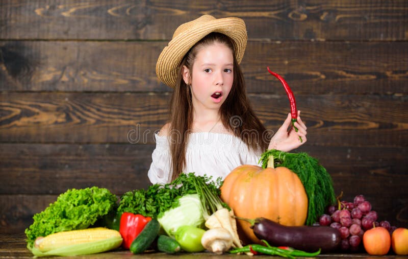 Mercato dell'azienda agricola del bambino della ragazza con l'agricoltore del bambino del raccolto di caduta con il fondo di legn immagine stock Mercato dell'azienda agricola del bambino della ragazza con l'agricoltore del bambino del raccolto di caduta con il fondo di legn immagine stock