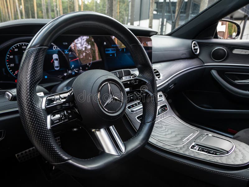 MOSCOW, RUSSIA - FEBRUARY 02, 2022. Mercedes-Benz Logo On The Mercedes-Benz  C-Class 200 Steering Wheel. Steering Wheel Close Up View. Stock Photo,  Picture and Royalty Free Image. Image 196716867.