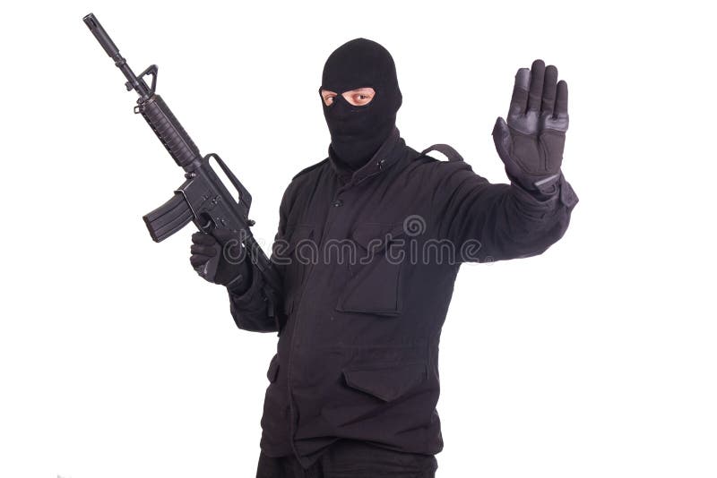 Mercenaire avec le fusil CAR15 photos libres de droits
