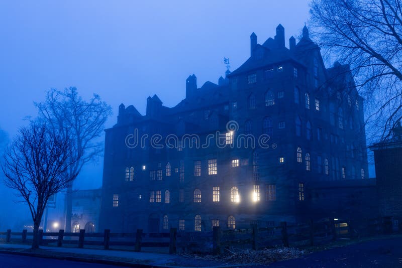 Mercer Museum under a misty sky in Doylestown, Pa. USA