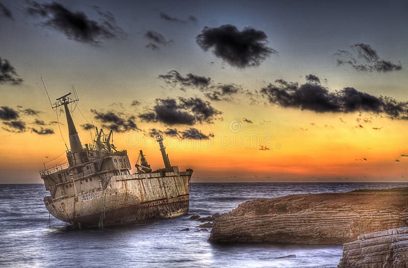 Merchant ship Edro III wrecked in sea cave (Cyprus island) stock image Merchant ship Edro III wrecked in sea cave (Cyprus island) stock image