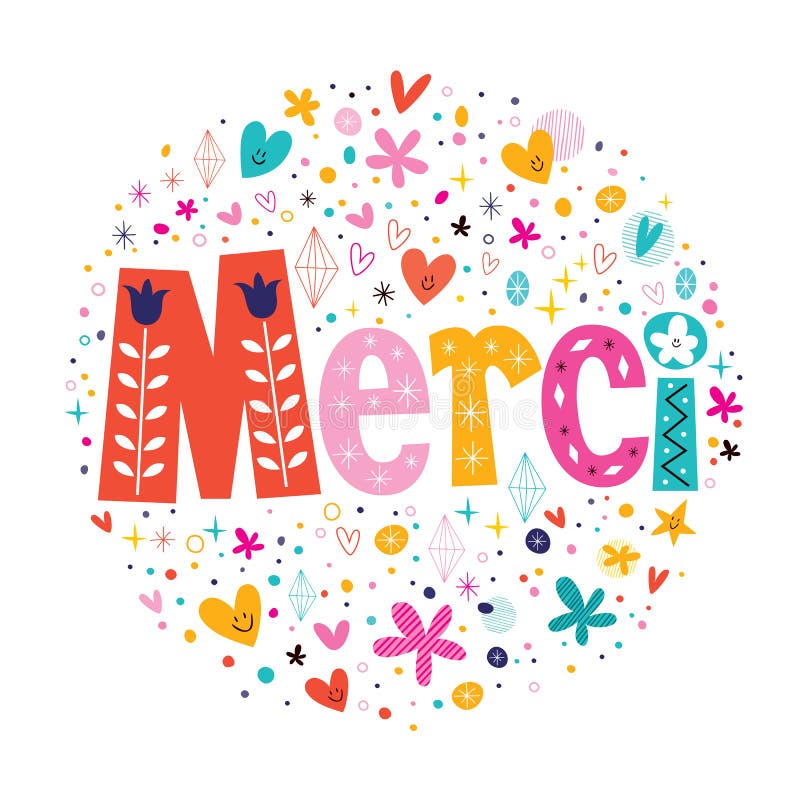 Mercis De Word Merci Dans La Typographie Française Marquant Avec Des Lettres La Carte Décorative