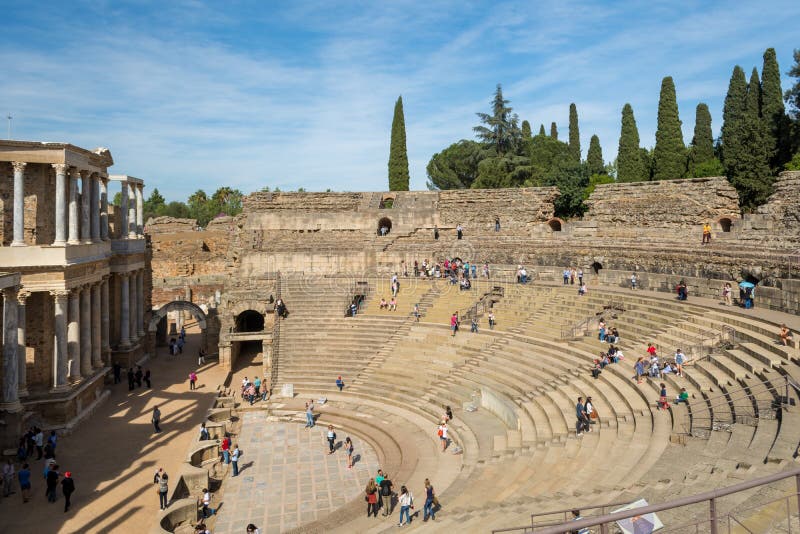 Tourists Visiting the Roman Ruins Theatre Arena & Waiting Rooms Used for  Gladiator & Animal Fights in Merida, Spain Editorial Stock Photo - Image of  roman, arena: 199458538