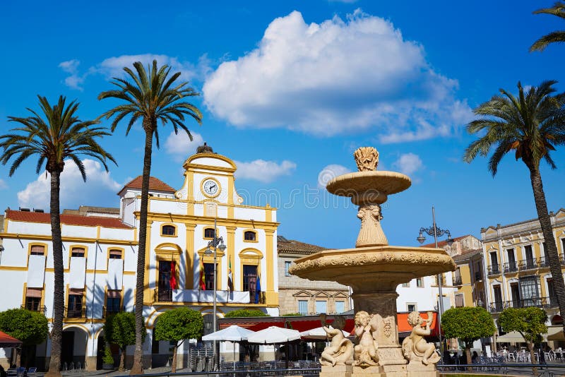 Merida in Spanje Plaza DE Espana vierkante Badajoz stock afbeelding Merida in Spanje Plaza DE Espana vierkante Badajoz stock afbeelding
