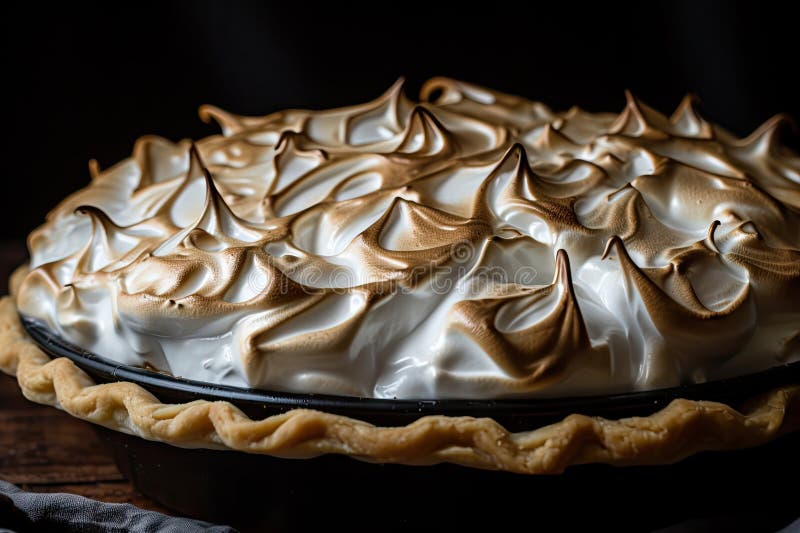 Meringue Layer on a Pie, with Flaky Crust Visible Underneath Stock
