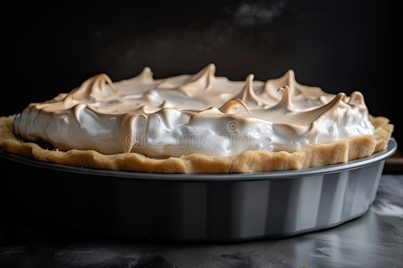 Meringue Layer on a Pie, with Flaky Crust Visible Underneath Stock
