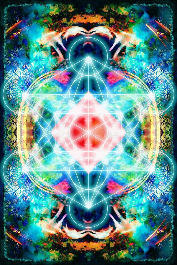 Merkaba auf abstraktem Farbhintergrund Heilige Geometrie vektor abbildung Merkaba auf abstraktem Farbhintergrund Heilige Geometrie vektor abbildung