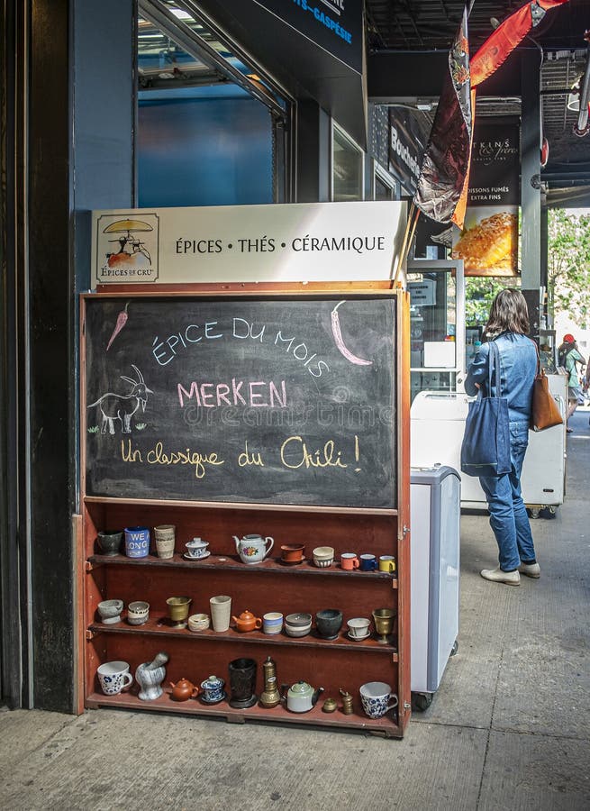 Merken spice of the month display in Montreal Jean Talon Market. Jean-Talon Market French: Marché Jean-Talon is a farmer`s market in Montreal. Located in the stock image Merken spice of the month display in Montreal Jean Talon Market. Jean-Talon Market French: Marché Jean-Talon is a farmer`s market in Montreal. Located in the stock image