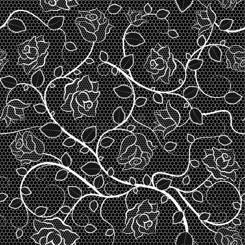 Merletti il modello senza cuciture con le rose su fondo nero royalty illustrazione gratis Merletti il modello senza cuciture con le rose su fondo nero royalty illustrazione gratis