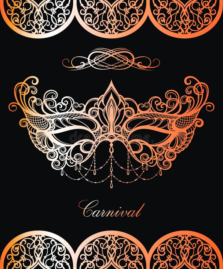Merletti la maschera di carnevale in oro su fondo nero illustrazione vettoriale Merletti la maschera di carnevale in oro su fondo nero illustrazione vettoriale