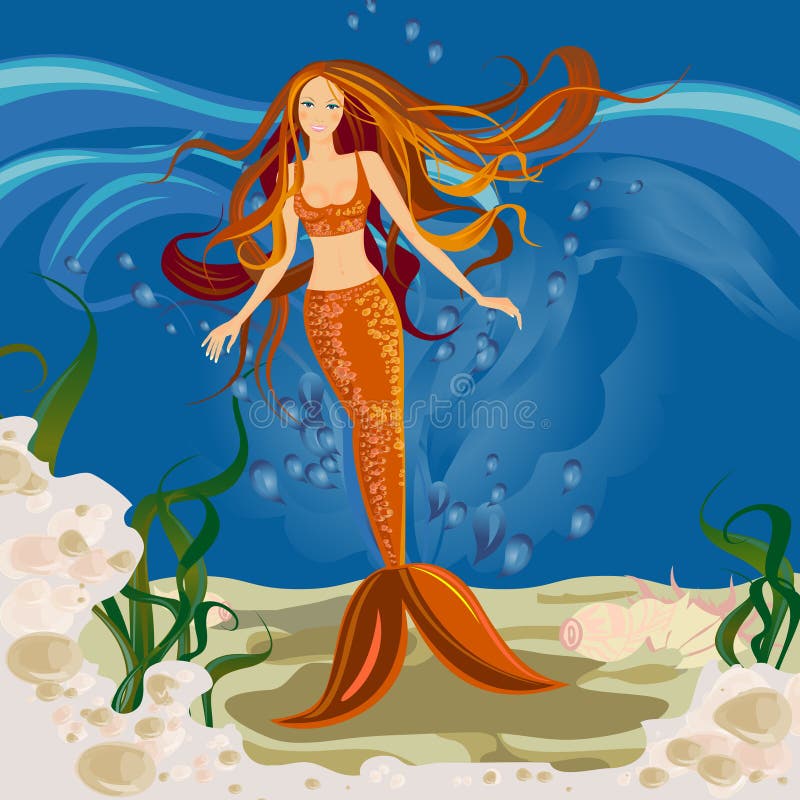 Mermaid in ocean stock vector. Illustration of fins, cartoon - 23194149