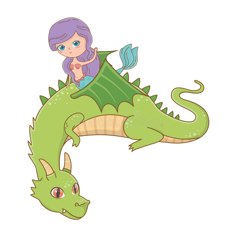 Mermaid and Dragon of Fairytale Design Vector Illustration Stock Vector ...