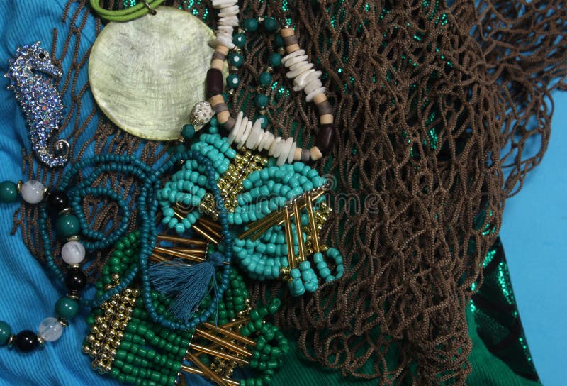 Mermaid Fashion With Jewelry and Fishing Net Close up