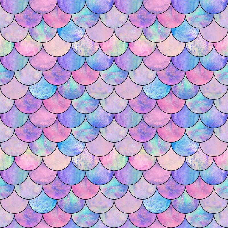 Mermaid fish scale wave japanese seamless pattern