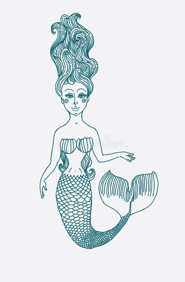 Mermaid With Long Curly Hair Stock Vector - Illustration