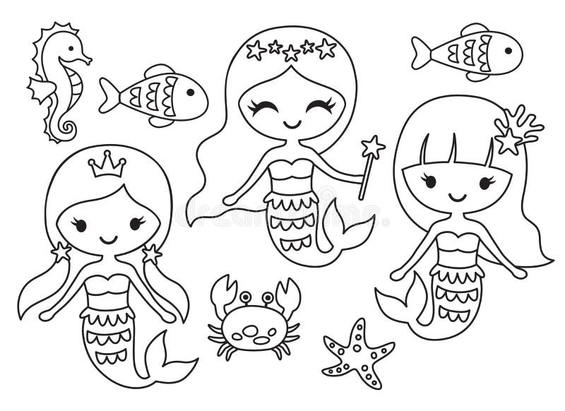 Mermaid Outline for Coloring Vector Illustration Stock Vector ...