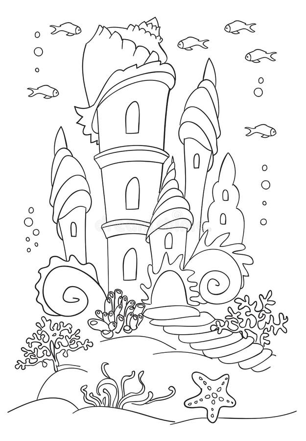 Mermaid S Castle at Ocean Bottom. Stock Vector - Illustration of