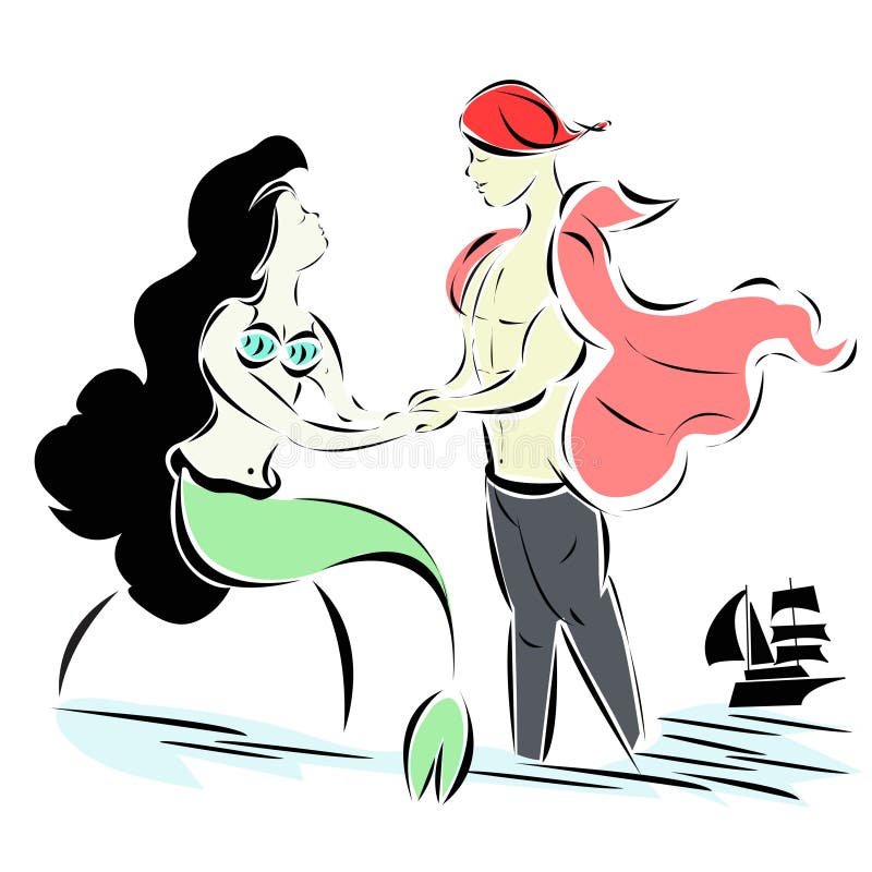 Mermaid and a sailor in love. 