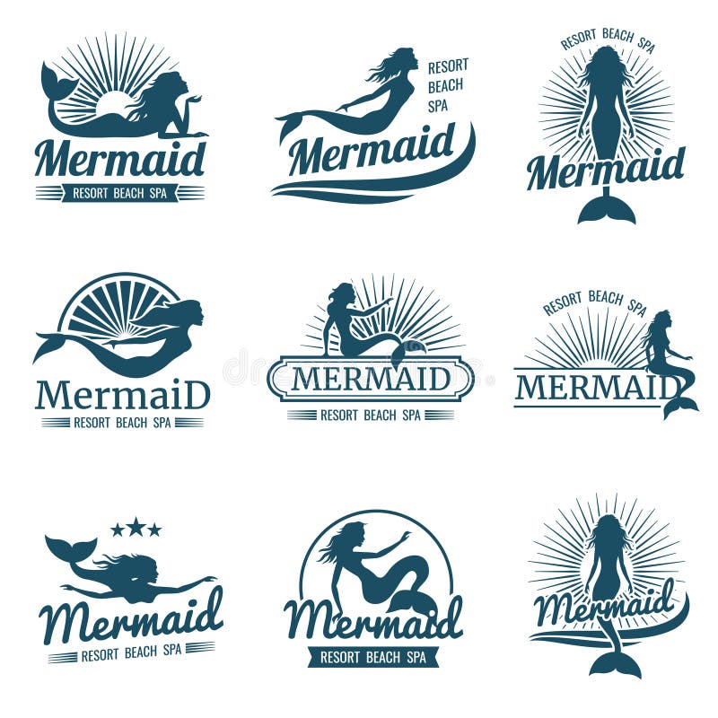 Mermaid silhouette stylized vector logos collection