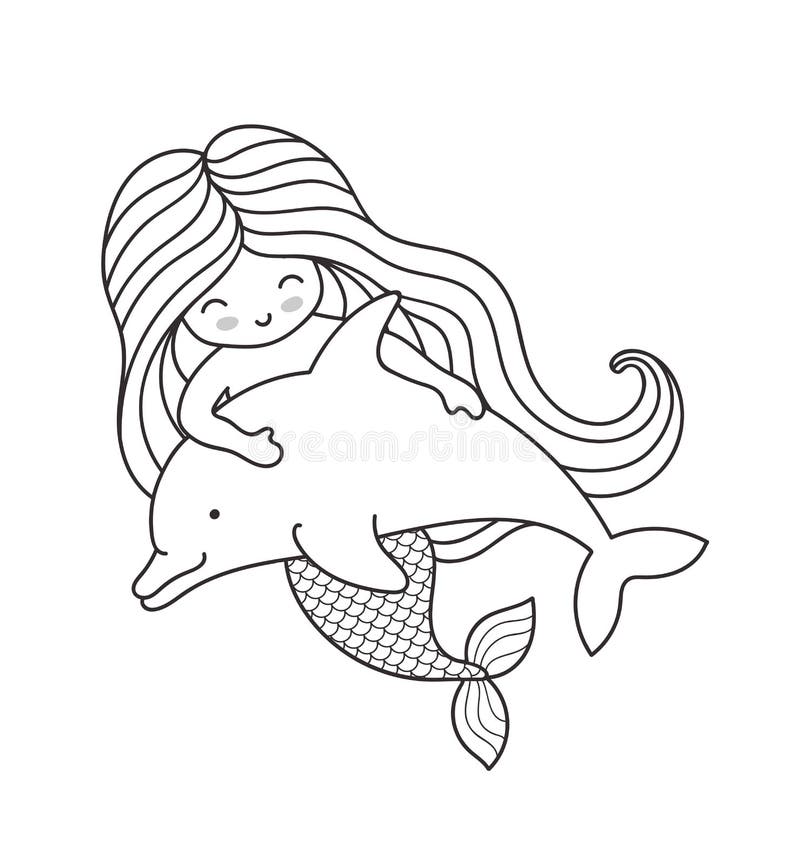 Mermaid Swimming with Cute Dolphin Stock Vector Illustration. www.dreamstim...