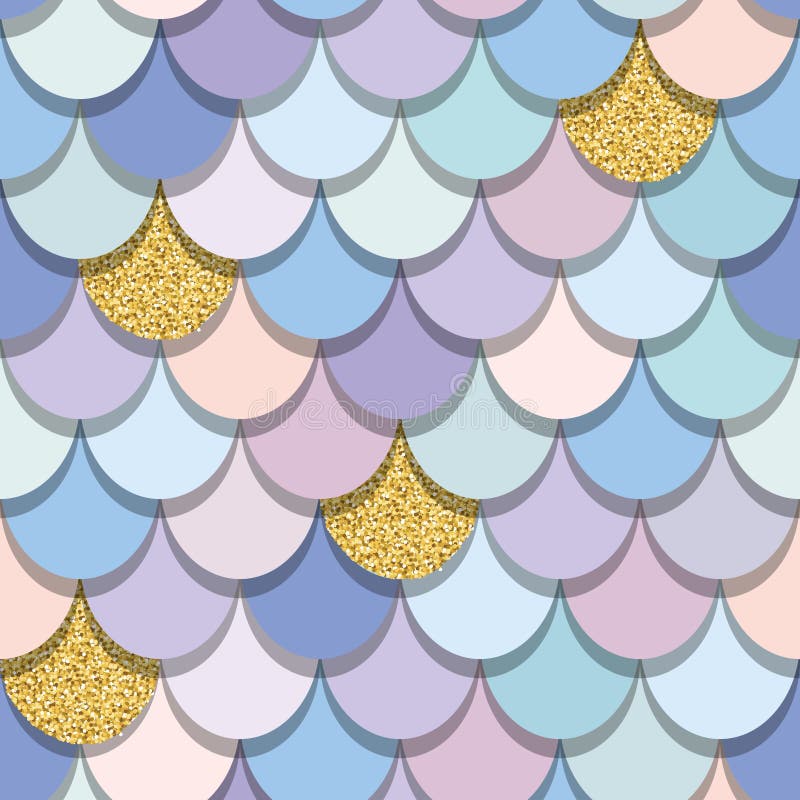 Mermaid tail seamless pattern with gold glitter elements. Colorful fish skin background. Trendy pastel pink and purple colors. For vector illustration Mermaid tail seamless pattern with gold glitter elements. Colorful fish skin background. Trendy pastel pink and purple colors. For vector illustration