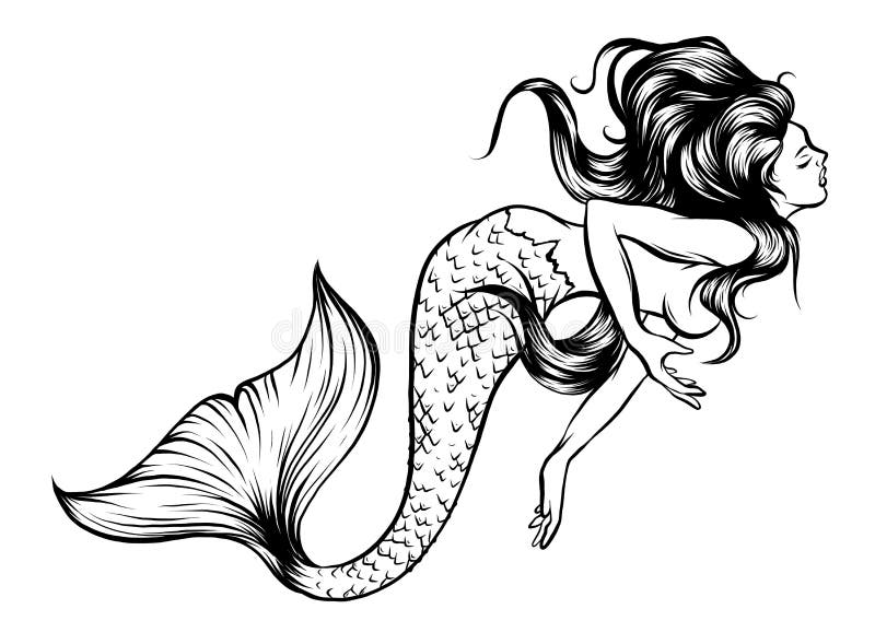 Mermaid Man Woman Silhouette Mythology Fantasy Stock Vector ...