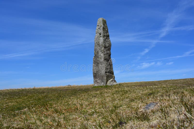 Merrivale Bevindende Steen, het Nationale Park van Dartmoor, het UK stock afbeeldingen Merrivale Bevindende Steen, het Nationale Park van Dartmoor, het UK stock afbeeldingen