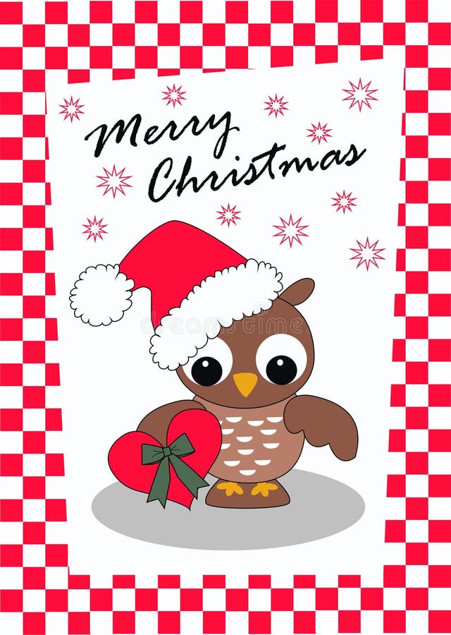 Merry christmas card with a cute little owl