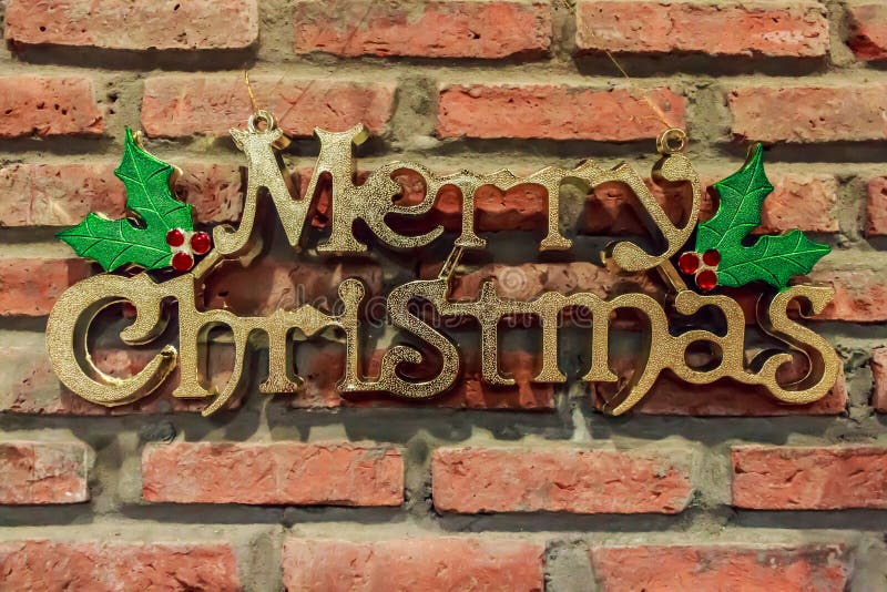 Merry Christmas on Bricks Wall Stock Image Image of closeup, season 48087887