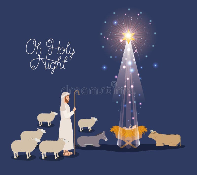 Merry christmas card with jesus baby and sheeper vector illustration Merry christmas card with jesus baby and sheeper vector illustration