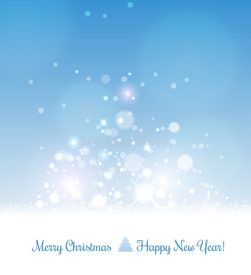 Merry Christmas card for Xmas and Happy New Year. Background with snowflakes and light. Vector royalty free illustration