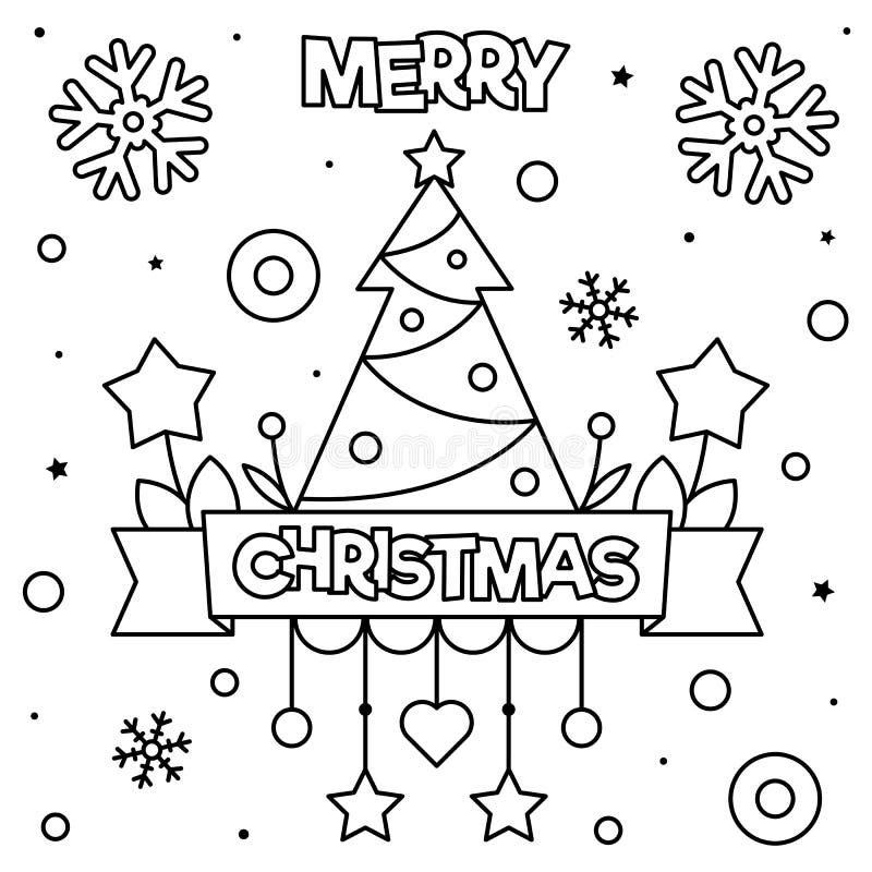 Merry Christmas. Coloring Page. Black and White Vector Illustration
