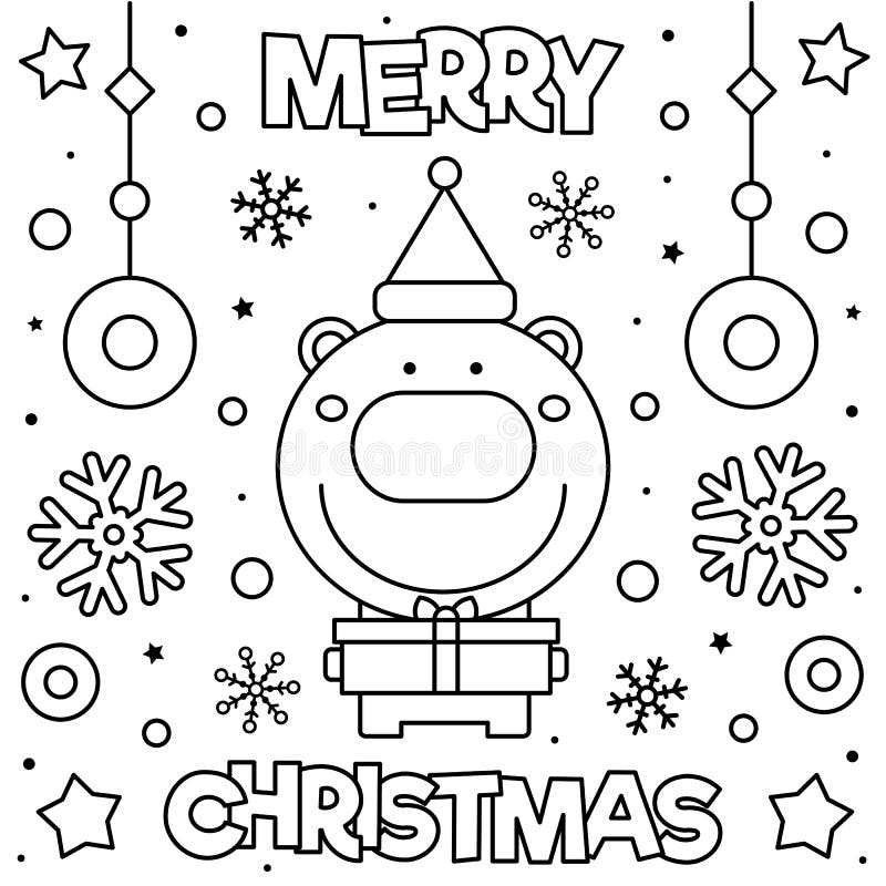 Merry Christmas. Coloring Page. Black and White Vector Illustration