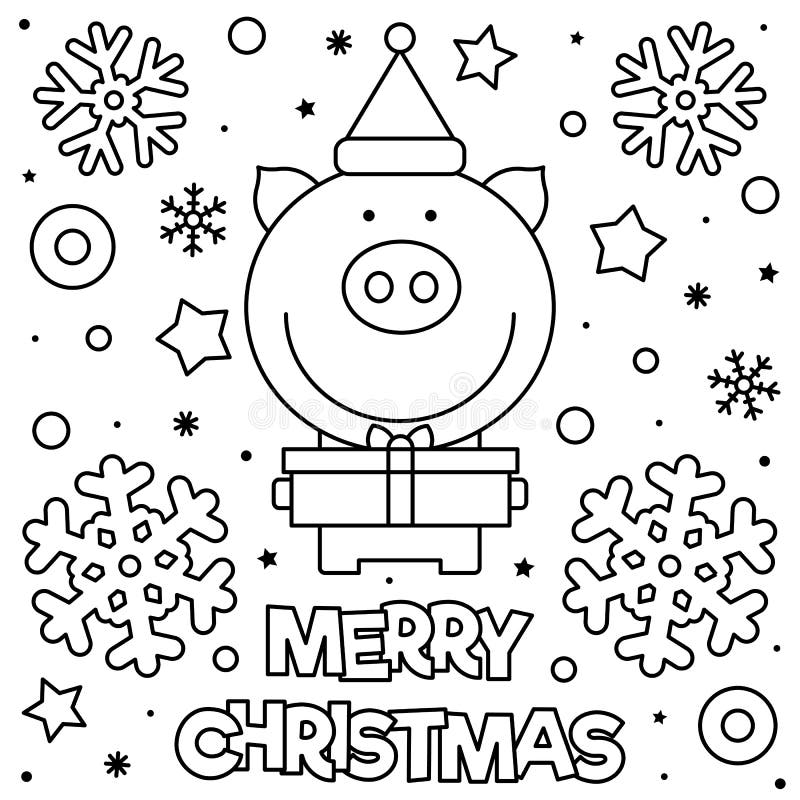 Merry Christmas. Coloring page. Black and white vector illustration.