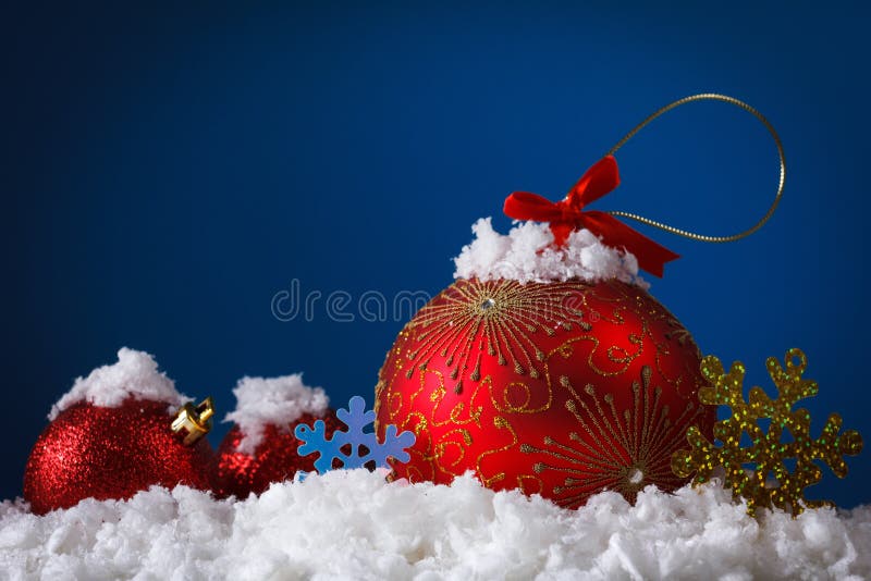 Merry Christmas Concept Balls in Snow, Greeting Stock Photo - Image of ...