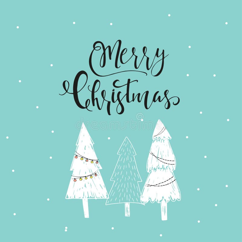 Merry Christmas Cute Greeting Card with Hand Drawn Lettering Stock ...