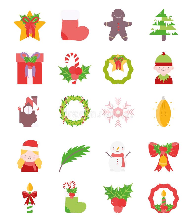Merry Christmas Decoration Ornament Icons Set Stock Vector