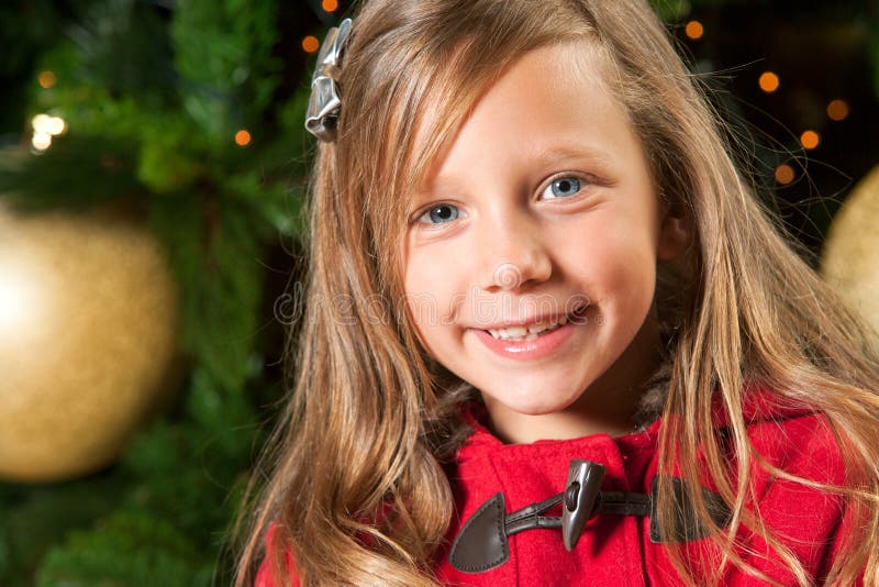 Smiling Child in Santa S Hat Has a Christmas Stock Photo - Image of ...